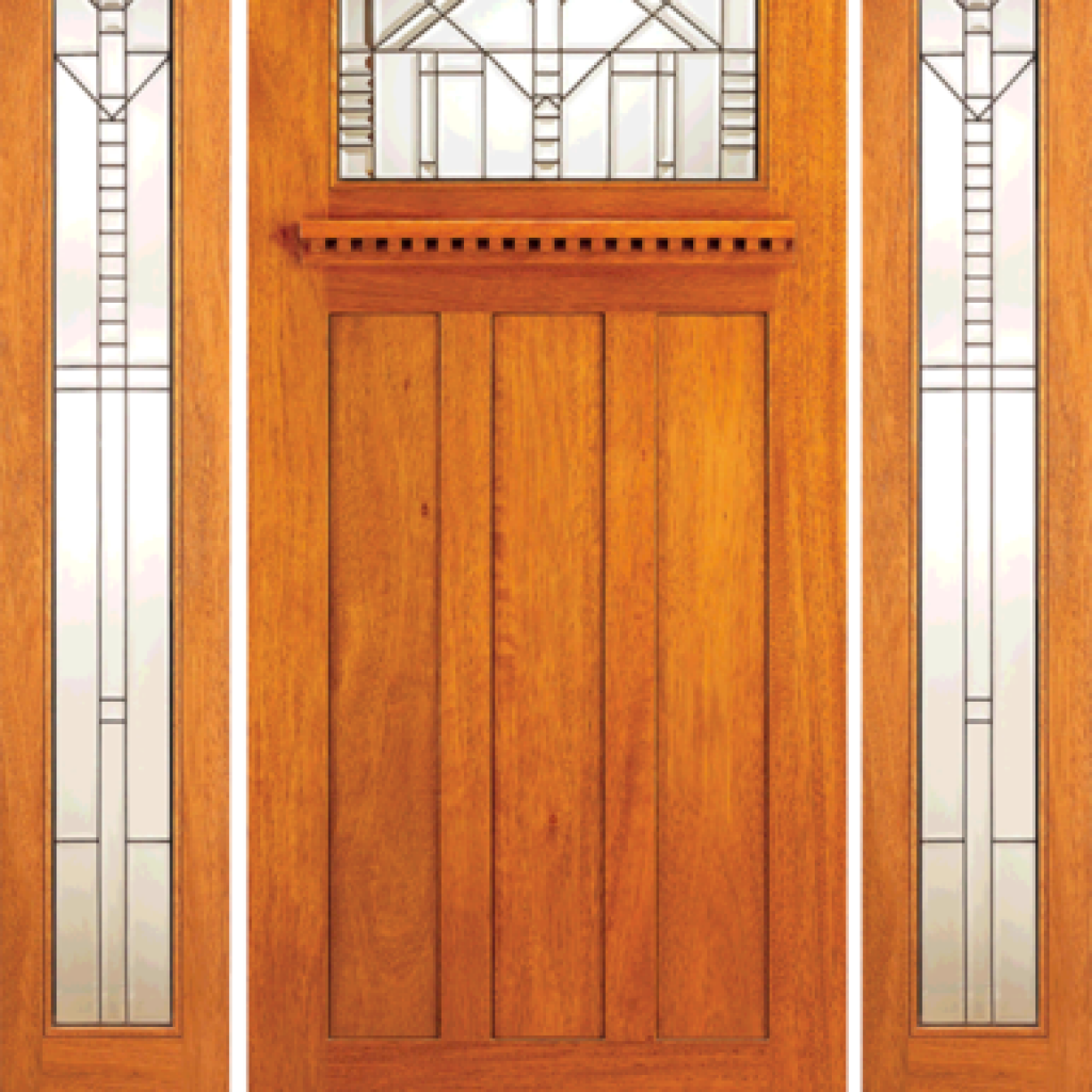 Art Nouveau Exterior Solid Mahogany Double Door Wood