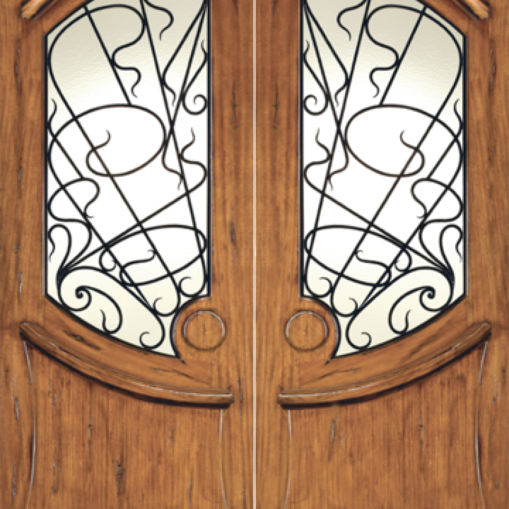 Solid Wood Double Entrance Door Stained Glass - Wood Doors Toronto