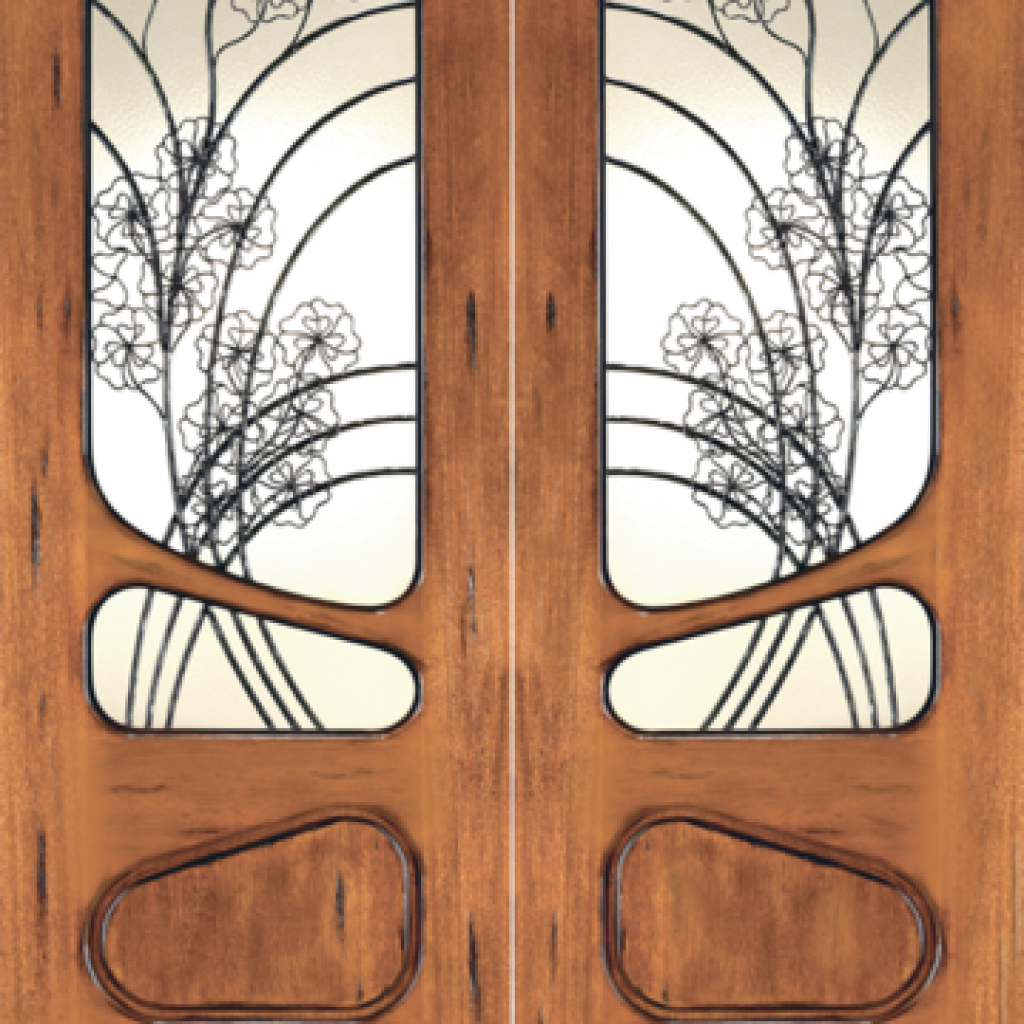 Solid Core Mahogany Entrance Double Door Art - Wood Doors Toronto
